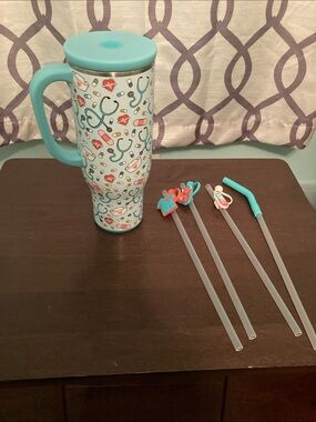 Swig Life 30 oz Travel Tumbler with Medical Pattern - Teal- With Straws